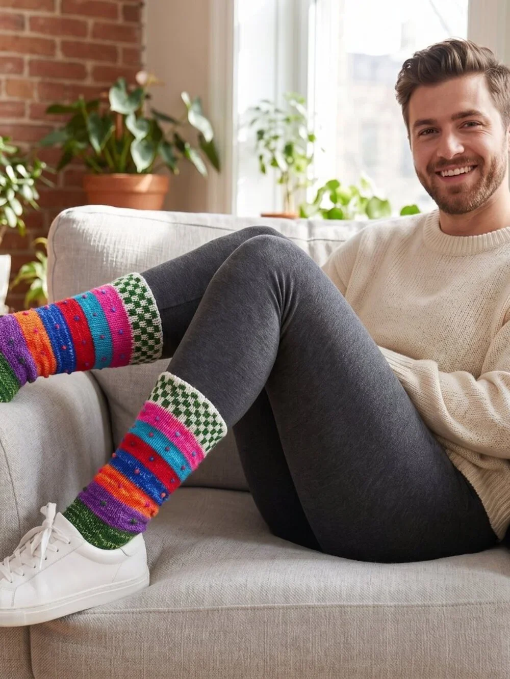 Long Socks Hand-Knitted Multicolor Andean Yarn Warmth for Winter